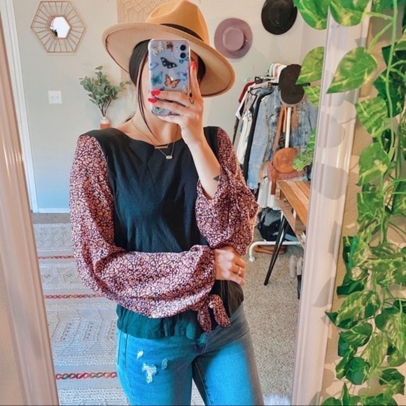 NWT!! ANTHROPOLOGIE Maybelle Tied Balloon Sleeve Top Floral Boho Retro Medium - Picture 5 of 16